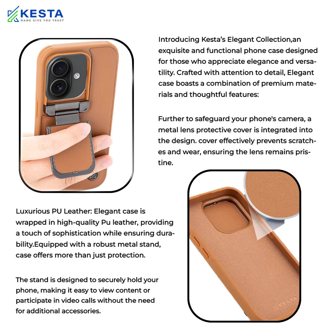 iPhone 16 Cover - Elegant Brown Leather Case (With Camera Protection)
